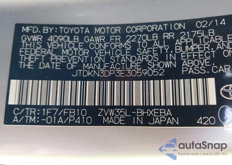 2014 Toyota Prius Plug-In z USA, uszkodzony, nr VIN JTDKN3DP3E3059052